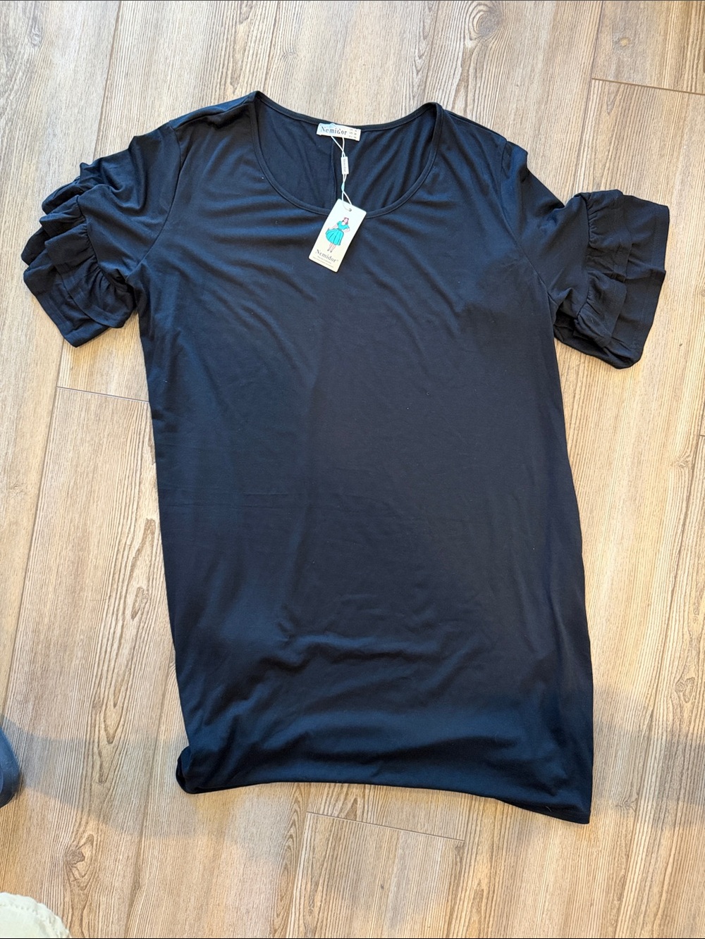 Ava & Viv Black Short Sleeve Ruffle Tee